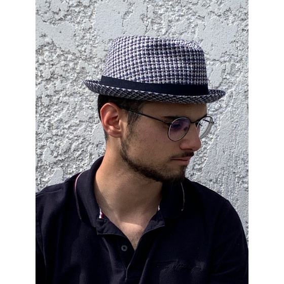 Chapeau Trilby Bertho Pied de Poule Coton Bleu marine - Marone Chapeau Trilby Bertho Pied de Poule Coton Bleu marine - Marone