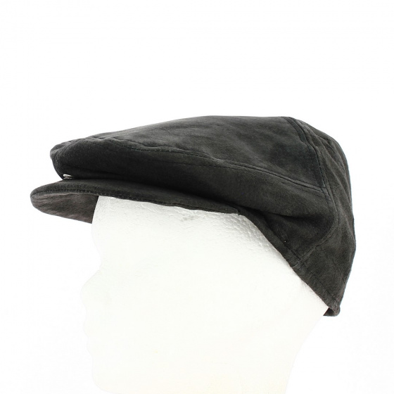 Falk Flat Leather Cap Grey Charcoal - Traclet