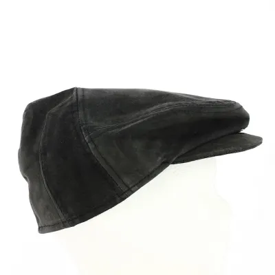 Casquette Plate Falk en Cuir Gris Anthracite - Traclet