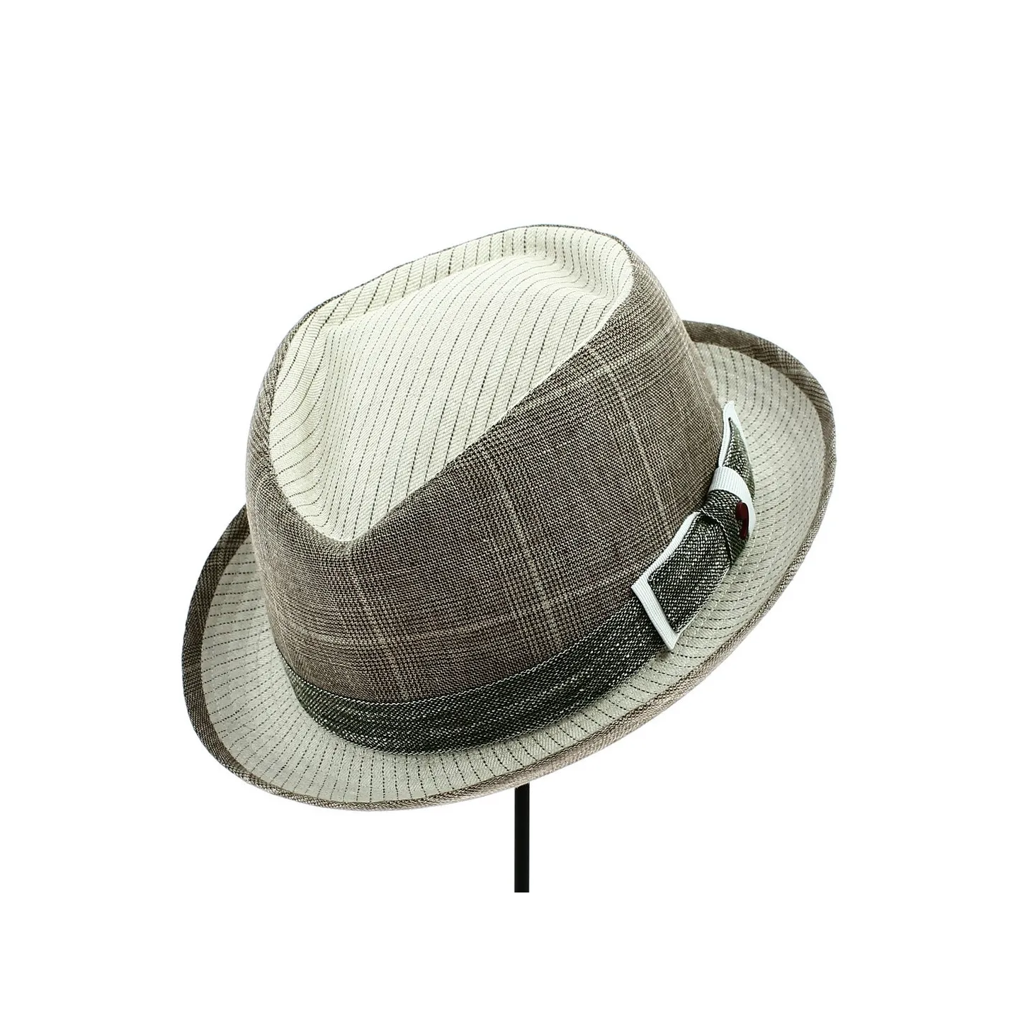 Chapeau Porkpie Diamond Beige & Marron Lin - Alfonso d'Este
