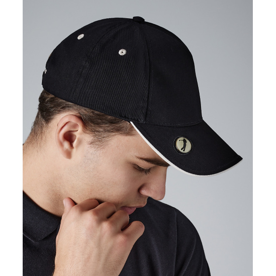 Pro-Style Golf Cap Black & White Cotton UPF 50+