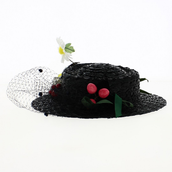 Black Straw Mary Poppins Hat - Traclet