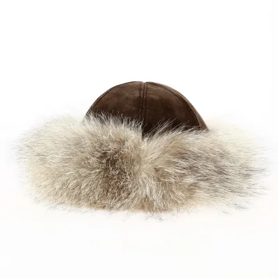 Toque Magda en Cuir et Renard Marron - Traclet