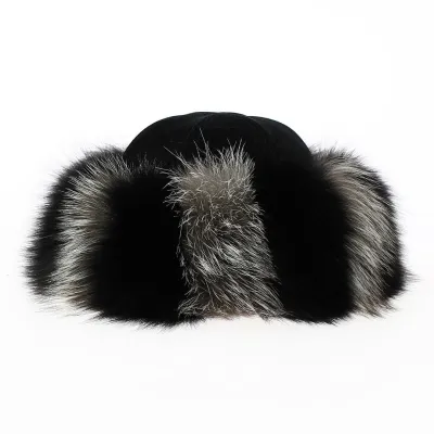 Toque Irene en Cuir et Renard Gris et Noir - Traclet