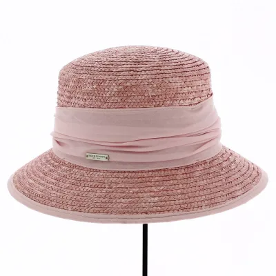 Chapeau cloche Erza paille naturelle rose - Traclet