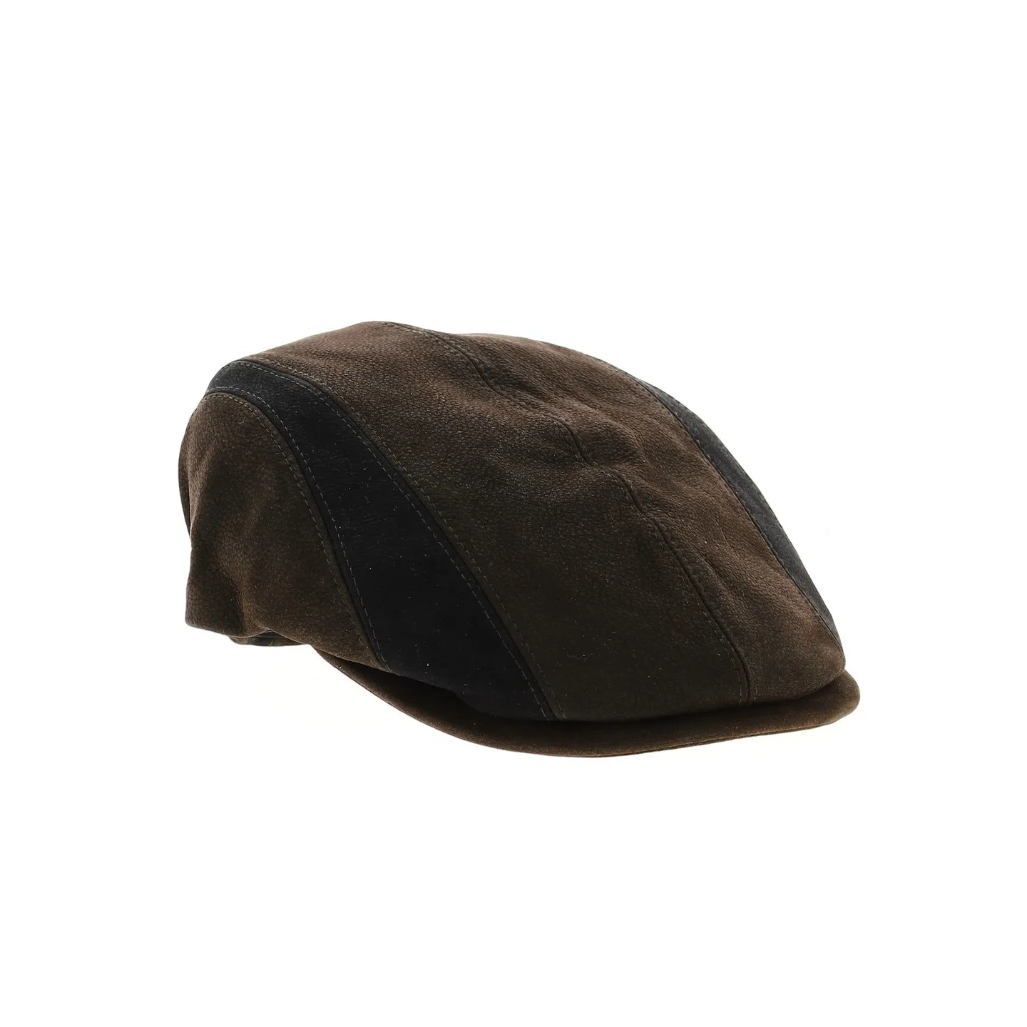 flat brown leather cap with black band