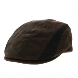 flat brown leather cap with black band