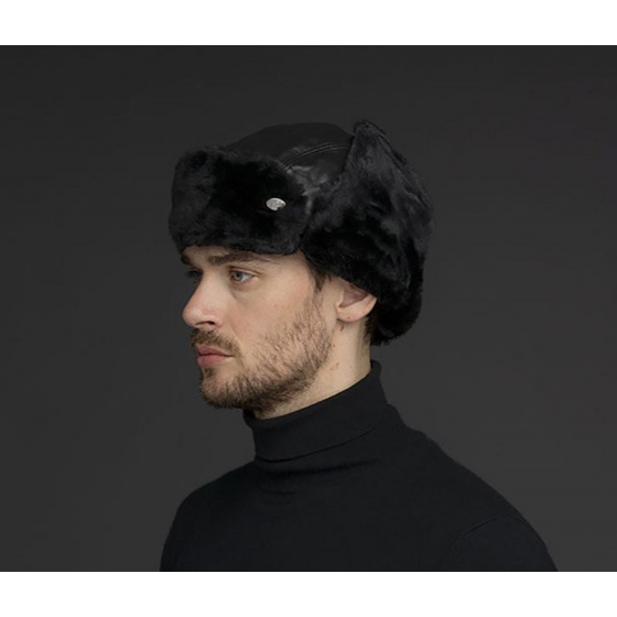 Black Leather Vega Ushanka - Bailey