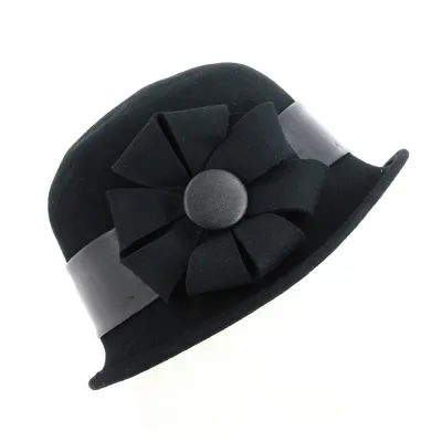 Chapeau Cloche fleur Feutre Laine Noir- Traclet Reference : 16714 | Chapellerie Traclet