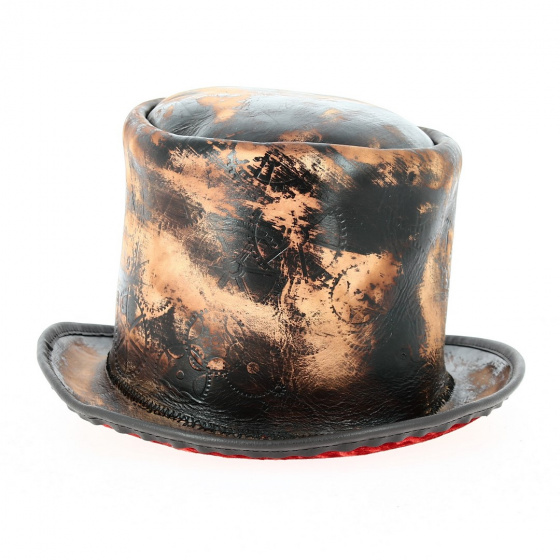Brown leather steampunk top hat
