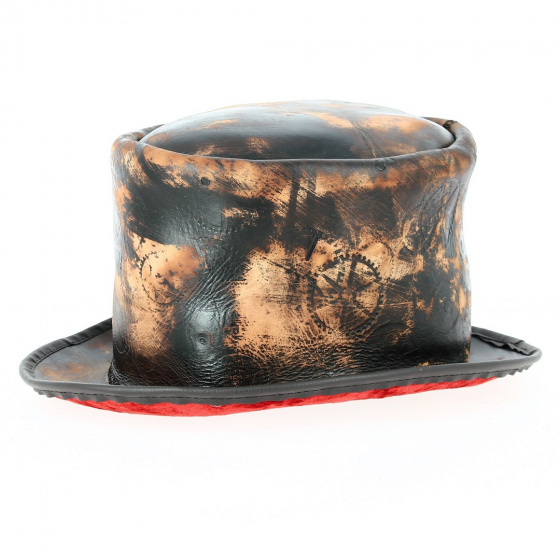 Brown leather steampunk top hat
