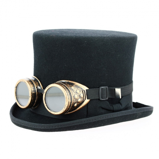 Steampunk top hat wool felt with goggles