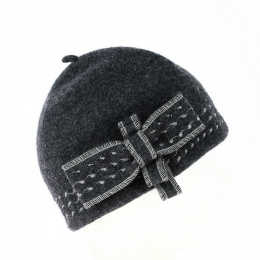 Beret - Woolen hat with grey bow - Traclet