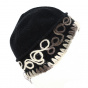 Beret - Asymmetrical black wool hat with flowers - Traclet