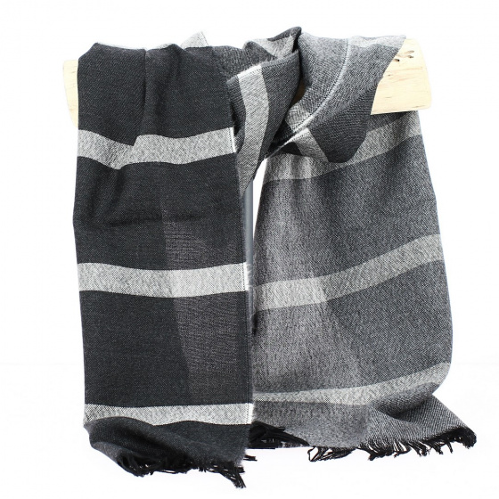 Virgin wool scarf with anthracite, grey and mouse grey stripes