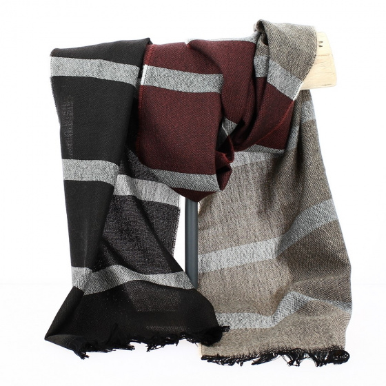 Virgin wool scarf with brick brown and beige stripes