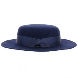 Felt wool navy side boater