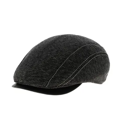 Casquette Plate Chester chine en Laine Gris Noir Traclet