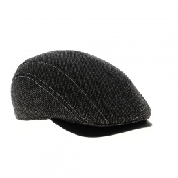 Chester chine Wool Flat Cap Grey Black Traclet