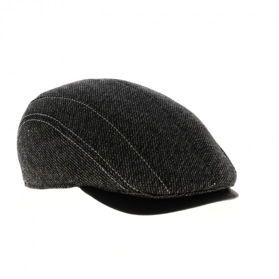 Chester Heather Wool Flat Cap Grey Black Traclet