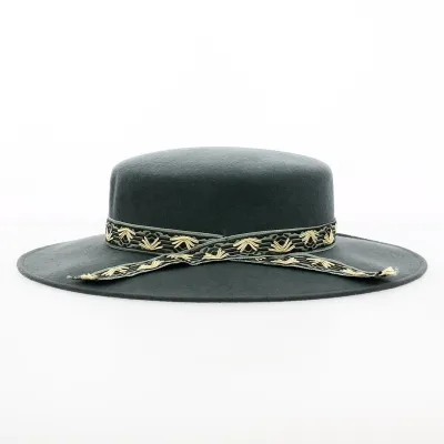 Green wool felt boater right hand - Traclet