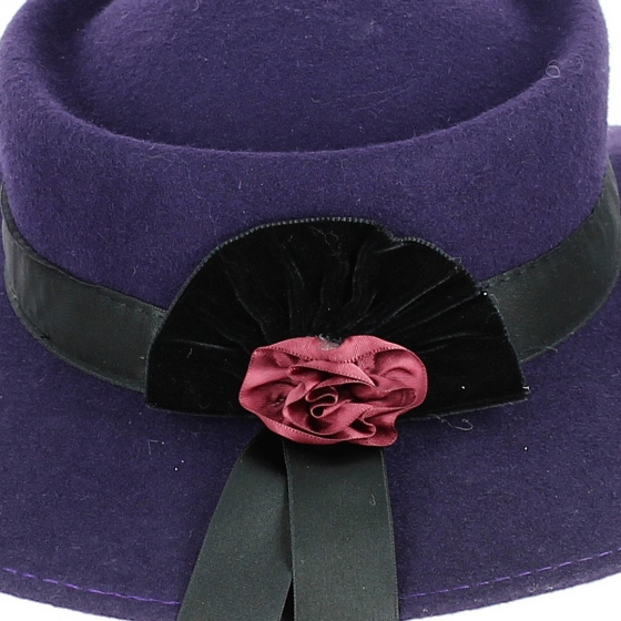 Felt wool straw hat purple detail - Traclet