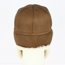 Chapka Stanislas Cuir Marron & Laine beige - Traclet