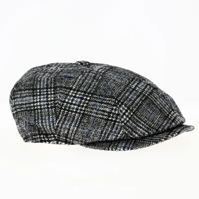 Casquette laine et soie à carreaux grise - Borsalino