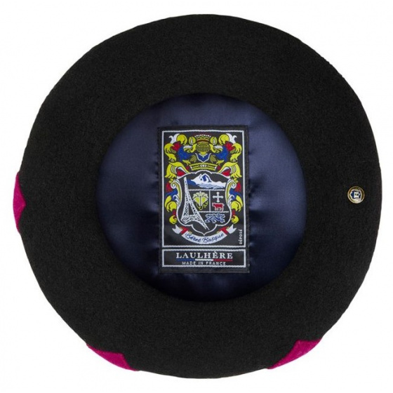 Béret Maupassant Laine Noir à Motifs Coeur - Laulhère Béret Maupassant Laine Noir à Motifs Coeur - Laulhère
