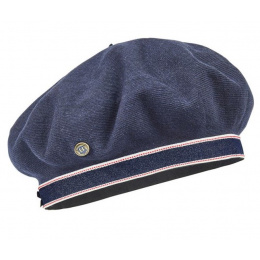 Basque Summer Beret Plaser Navy Blue Cotton - Laulhère