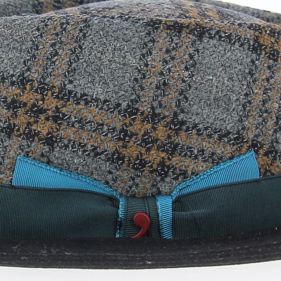 Grey and Blue Porkpie hat with bow detail - Alfonso d'este