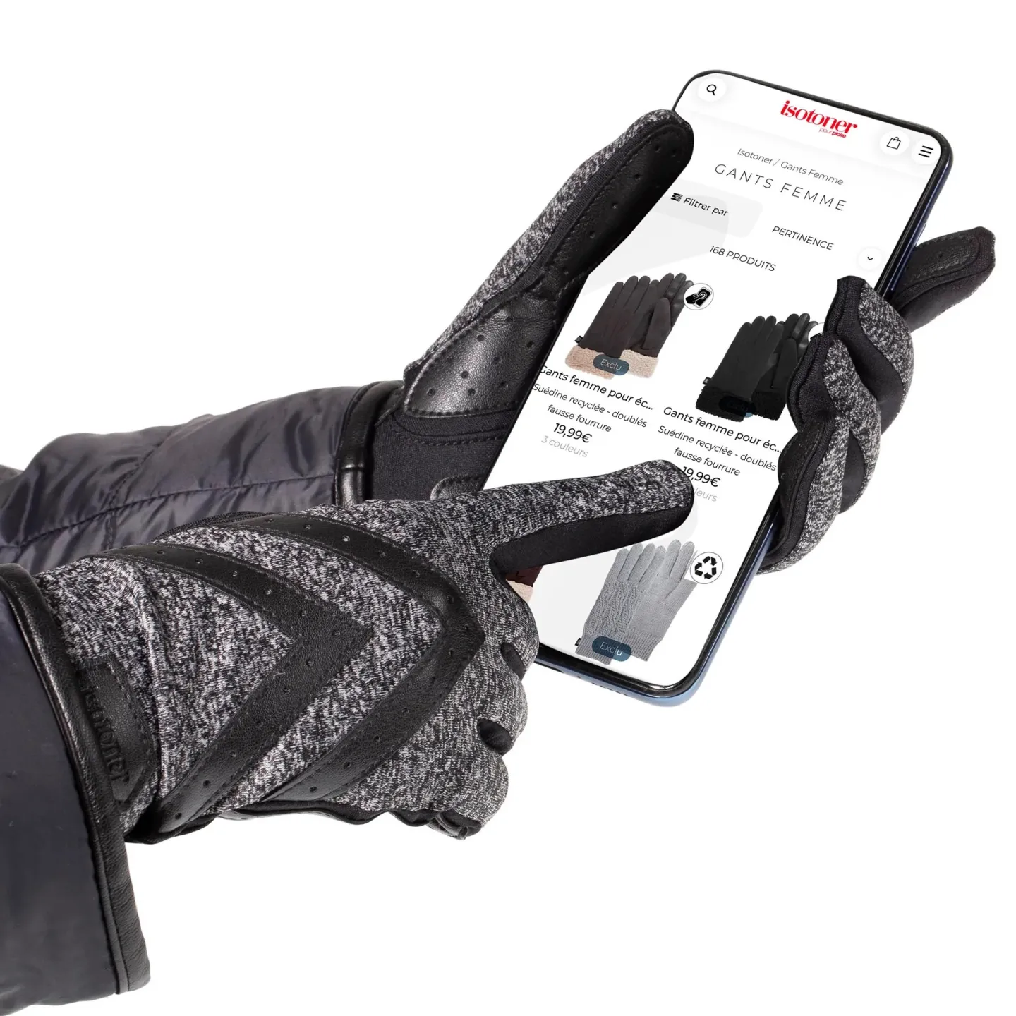 Gants Femme Tactiles Polaire Recyclée Gris - Isotoner  Reference : 16980| Chapellerie Traclet
