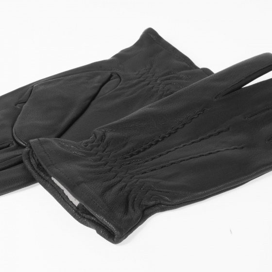 Men's Black Leather Touch Screen Gloves - Isotoner