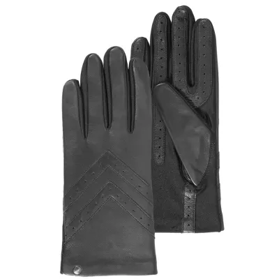 Women's Touchscreen Leather & Fabric Gloves Black - Isotoner - Traclet hat shop ref 16993