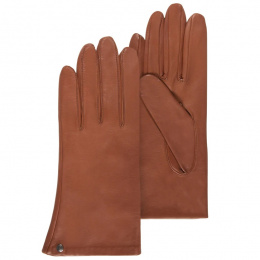 Women's Cognac Silk Lined Leather Gloves - Isotoner
