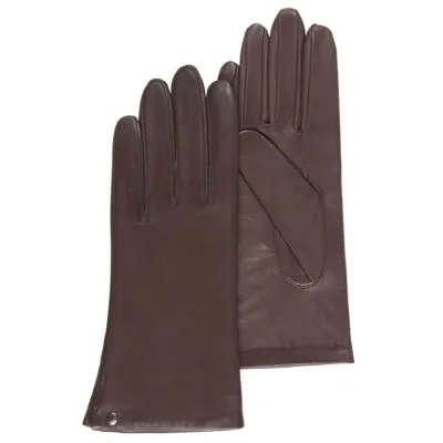 Gants Femme Cuir Doublé Soie Marron- Isotoner