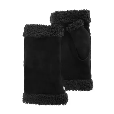 Women's Leather & Faux Fur Mittens Black - Isotoner Reference: 17014| Traclet Hat Shop