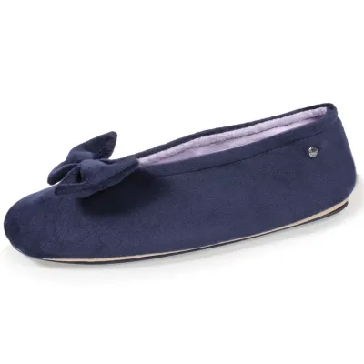 Chaussons Ballerines Femme Micro-velours  Marine - Isotoner