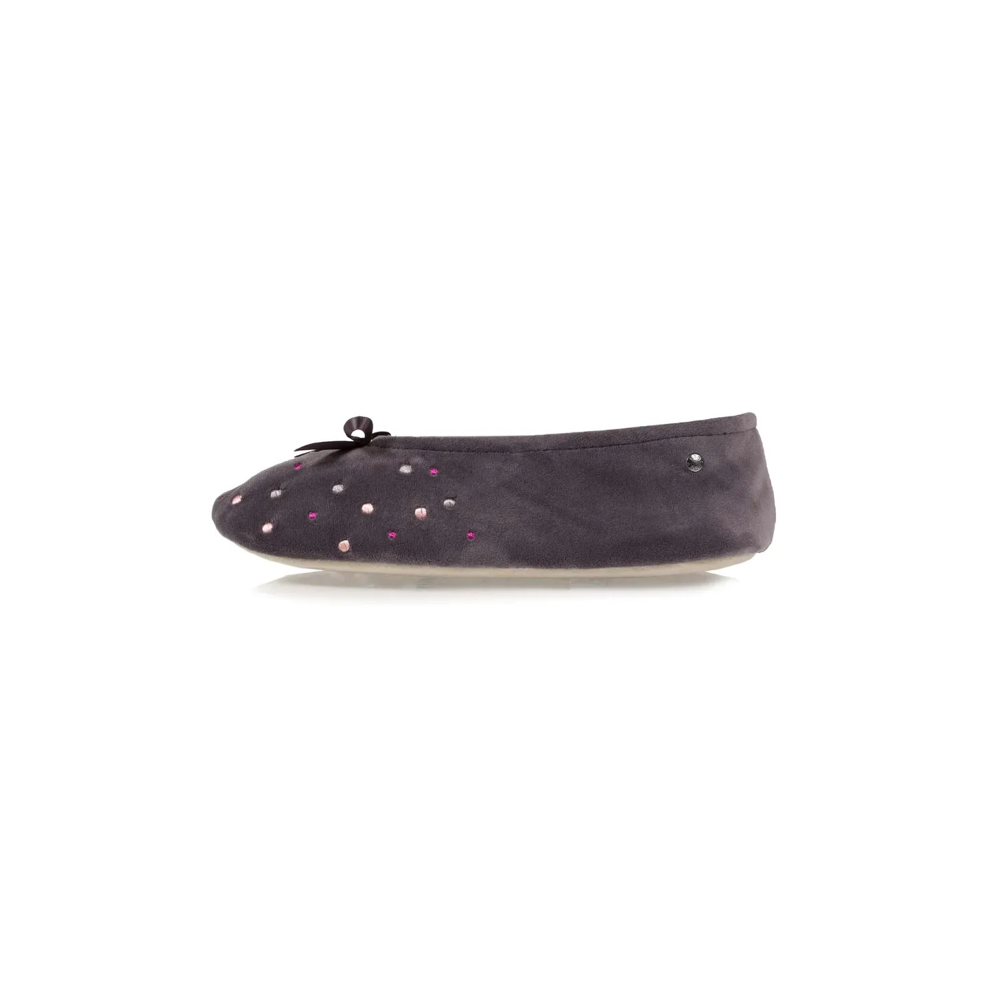 Chaussons Ballerines Femme Pois Brodé  Grise  - Isotoner  - Boutique Traclet Reference : 17024| Chapellerie Traclet