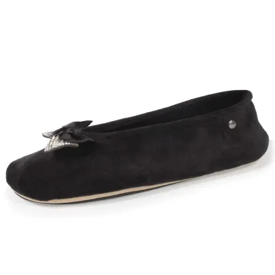 Chaussons Ballerines Femme Nœud Strasse Noir - Isotoner