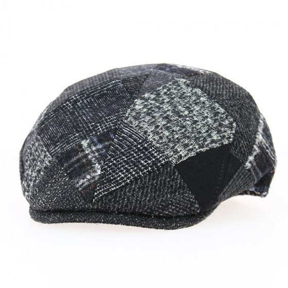 Flat Cap Daffy Wool Patchwork Black - Traclet Flat Cap Daffy Wool Patchwork Black - Traclet
