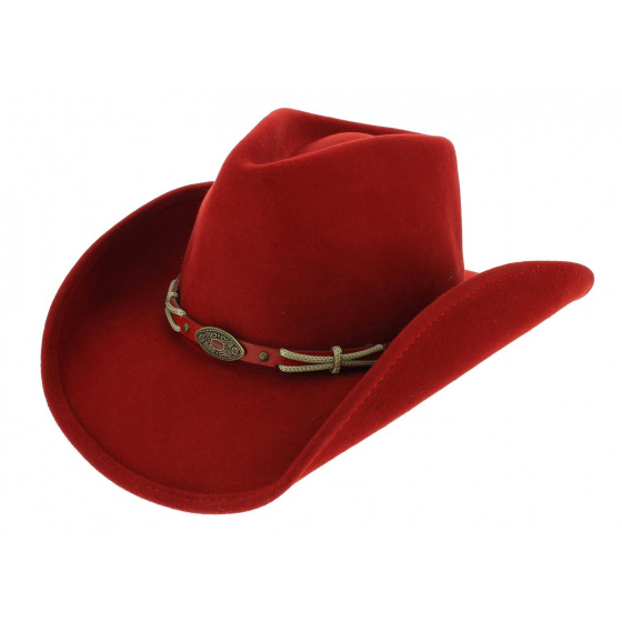 Chapeau Western - Cowboy Feutre Laine Rouge - Traclet