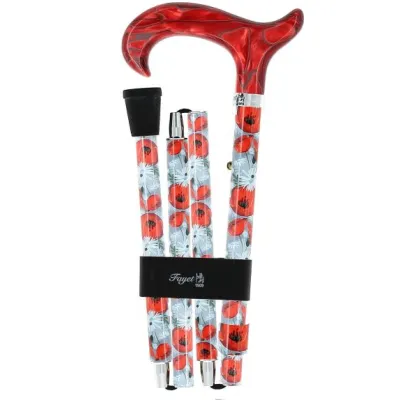 Folding Cane with Poppy Motifs - Fayet  Reference: 17039| Traclet Hat Shop