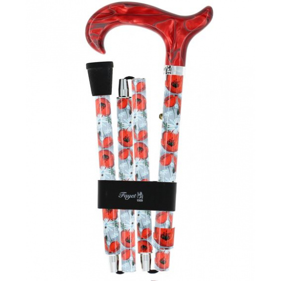 Folding Cane with Poppy Motifs - Fayet