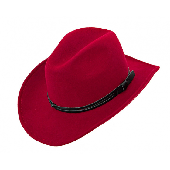 Chapeau Cowboy Feutre Laine Rouge - Traclet