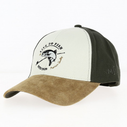 Baseball Cap Fisherman Cotton & Leather Khaki - Traclet
