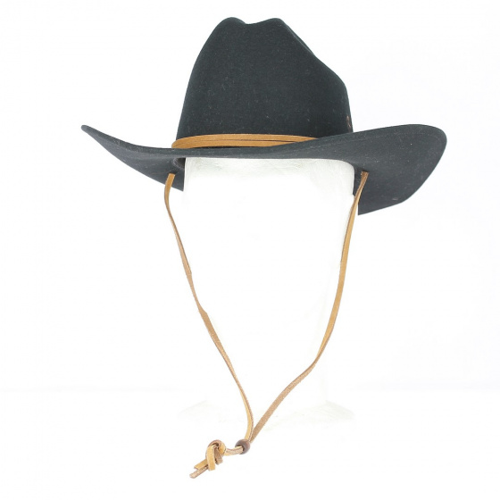 Chapeau Western Oyen Feutre Laine Noir jugulaire en cuir - Stetson