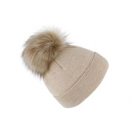 Women's Palermo Beige Pompon Hat - Traclet