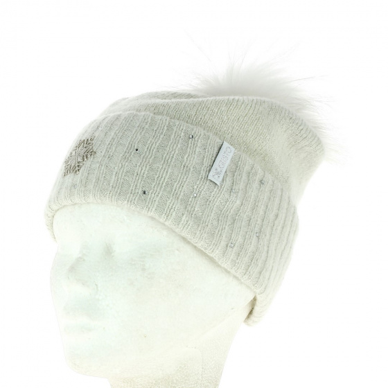 Bonnet Pompon Fourrure Betty Laine Blanc - Kristo Bonnet Pompon Fourrure Betty Laine Blanc - Kristo