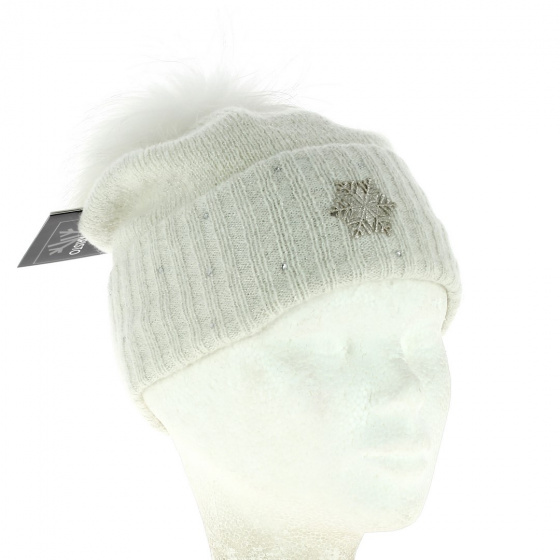 Bonnet Pompon Fourrure Betty Laine Blanc - Kristo Bonnet Pompon Fourrure Betty Laine Blanc - Kristo